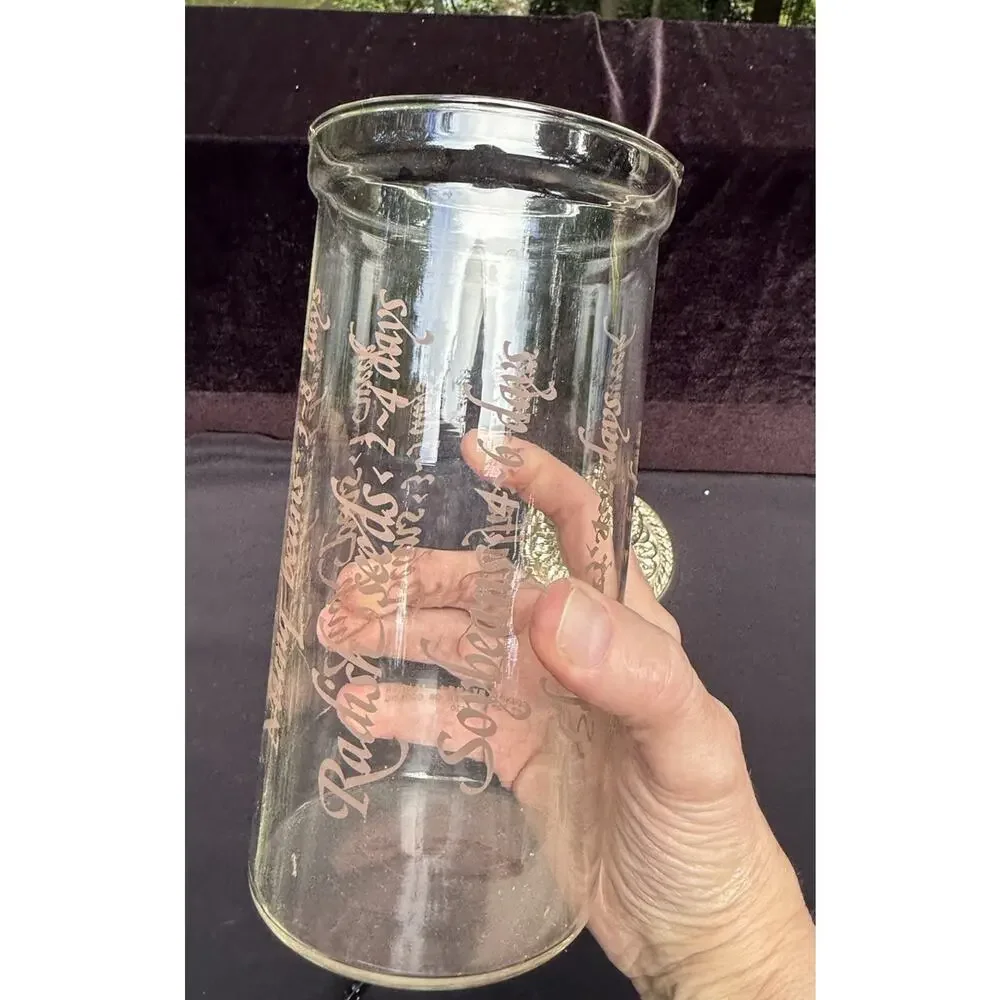 VTG Corning Seed Sprouts Cylinder 520 Glass Clear w/Brown text 1 Liter & Lid
